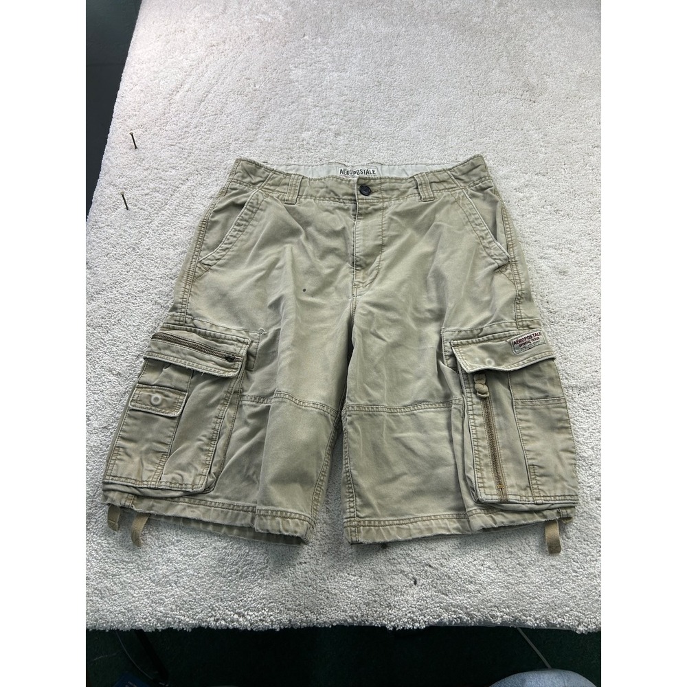 Aeropostale Men's Cargo Shorts Khaki Size 34 Cotton Zipper Pockets